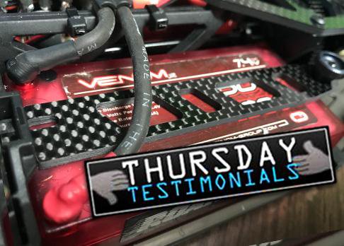 Main Photo: THURSDAY TESTIMONIALS: Schelle Racing Tekno EB410 carbon battery strap